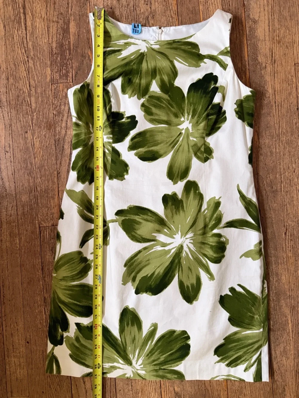 Jones New York White Cotton Dress with Green Floral Print - Picture 7 of 8